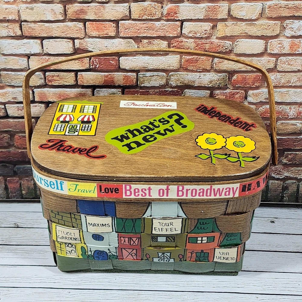 Vintage Caro Nan Top Handle Bag Womens Medium Multicolor Cityscape Travel Purse